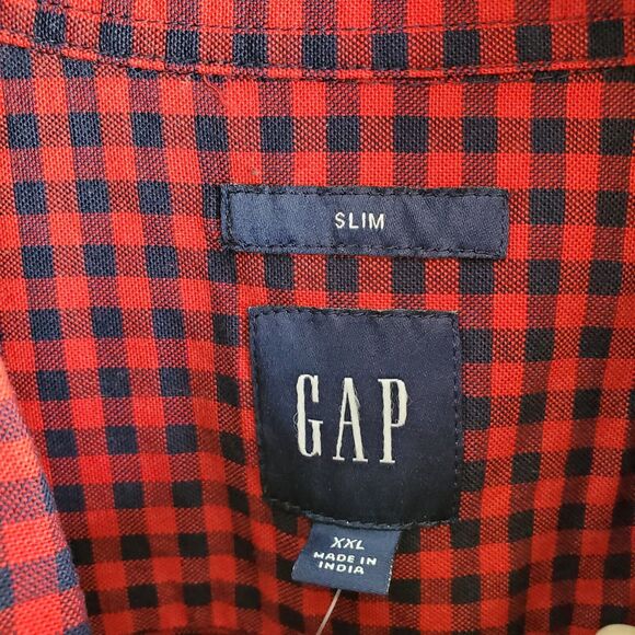 Gap Shirt Button Down Mens XXL Slim Red Black Plaid Long Sleeve Work Preppy Top - Picture 11 of 15